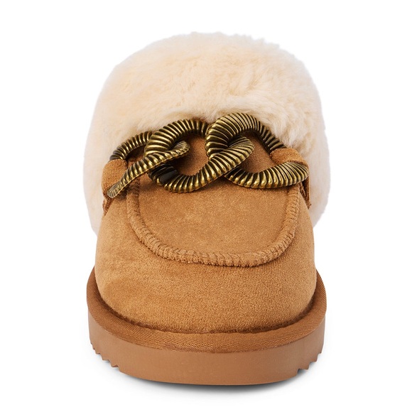 Shoes - Stylish Tan Suede Loafers with Gold Chain